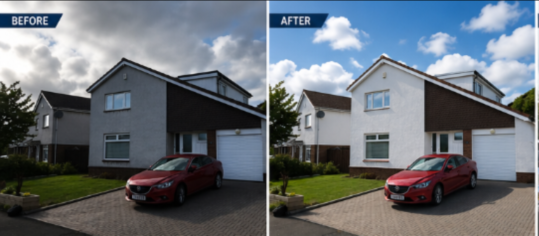 Wall coating before and after — detached home