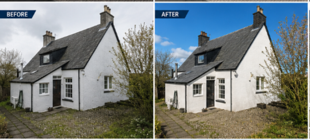 Wall coating before and after — Scottish cottage