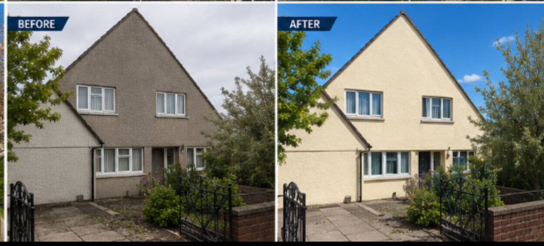 Wall coating before and after — semi-detached home
